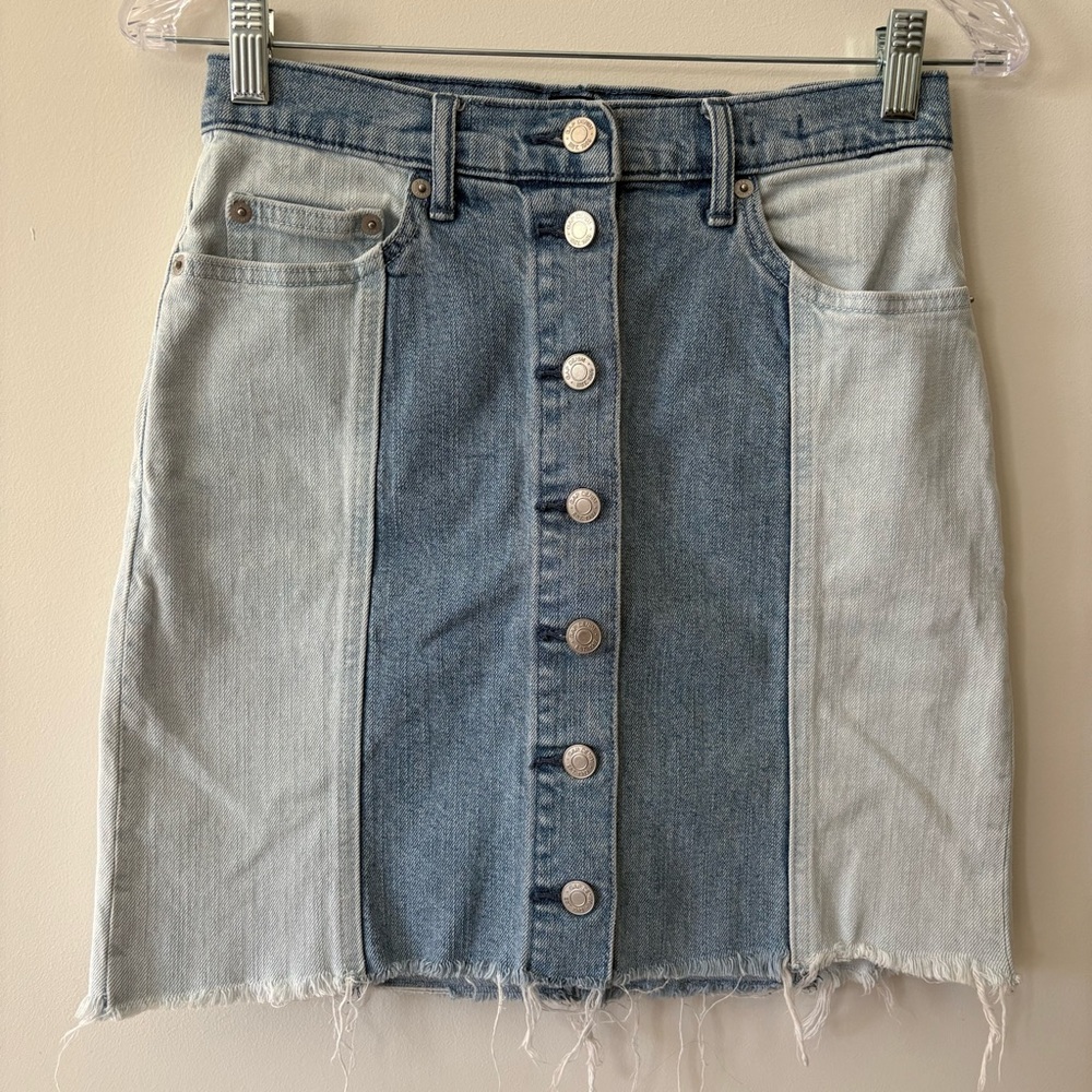 GAP Color Block Denim Button Front Skirt